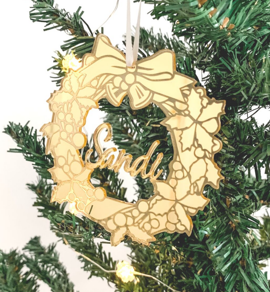 Personalised Christmas Wreath Ornament Gold