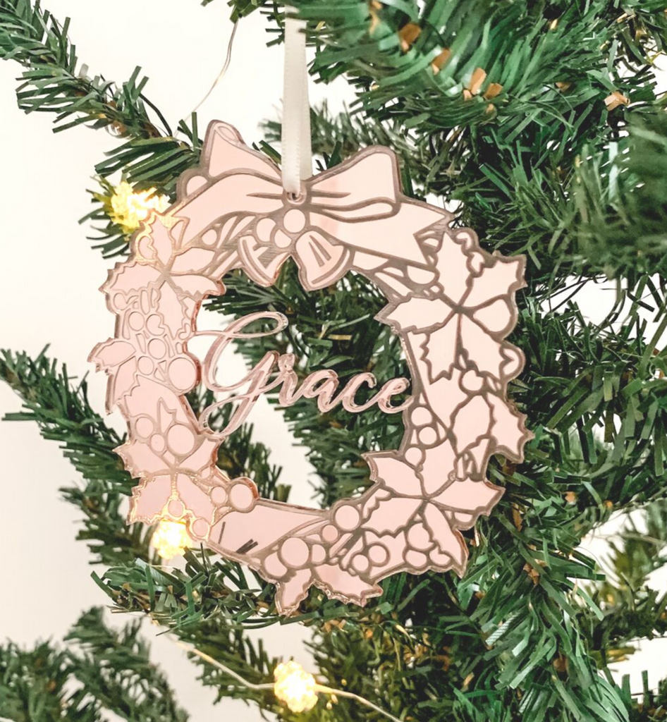 Personalised Christmas Wreath Ornament Rose Gold