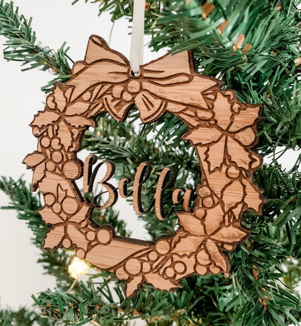 Personalised Christmas Wreath Ornament Wood