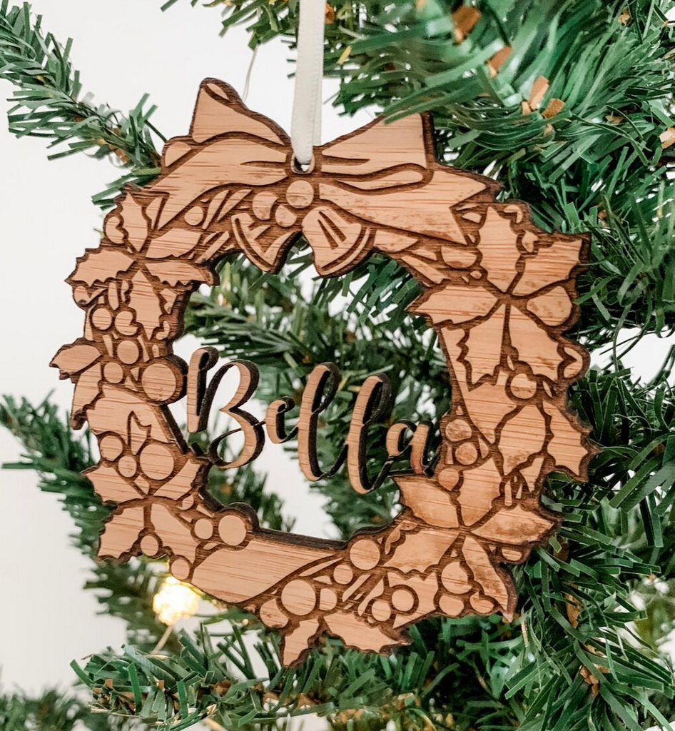 Personalised Christmas Wreath Ornament Wood
