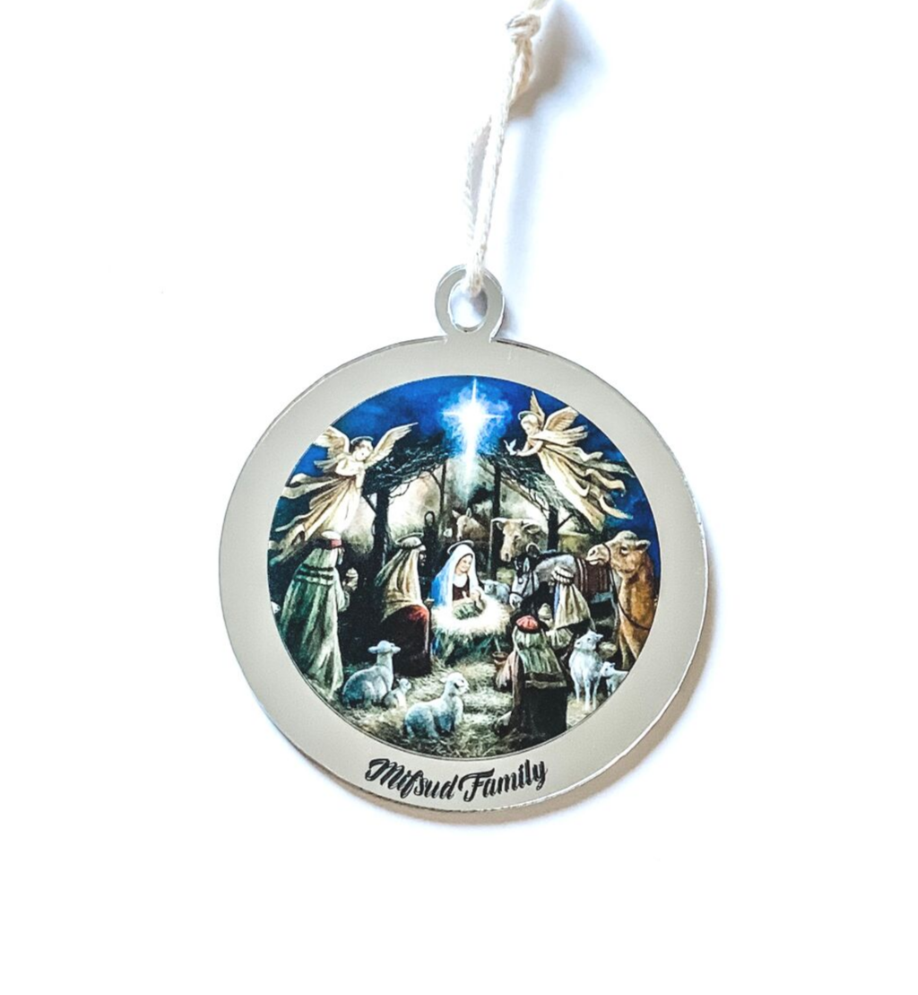 PERSONALISED NATIVITY SCENE CHRISTMAS ORNAMENT Silver