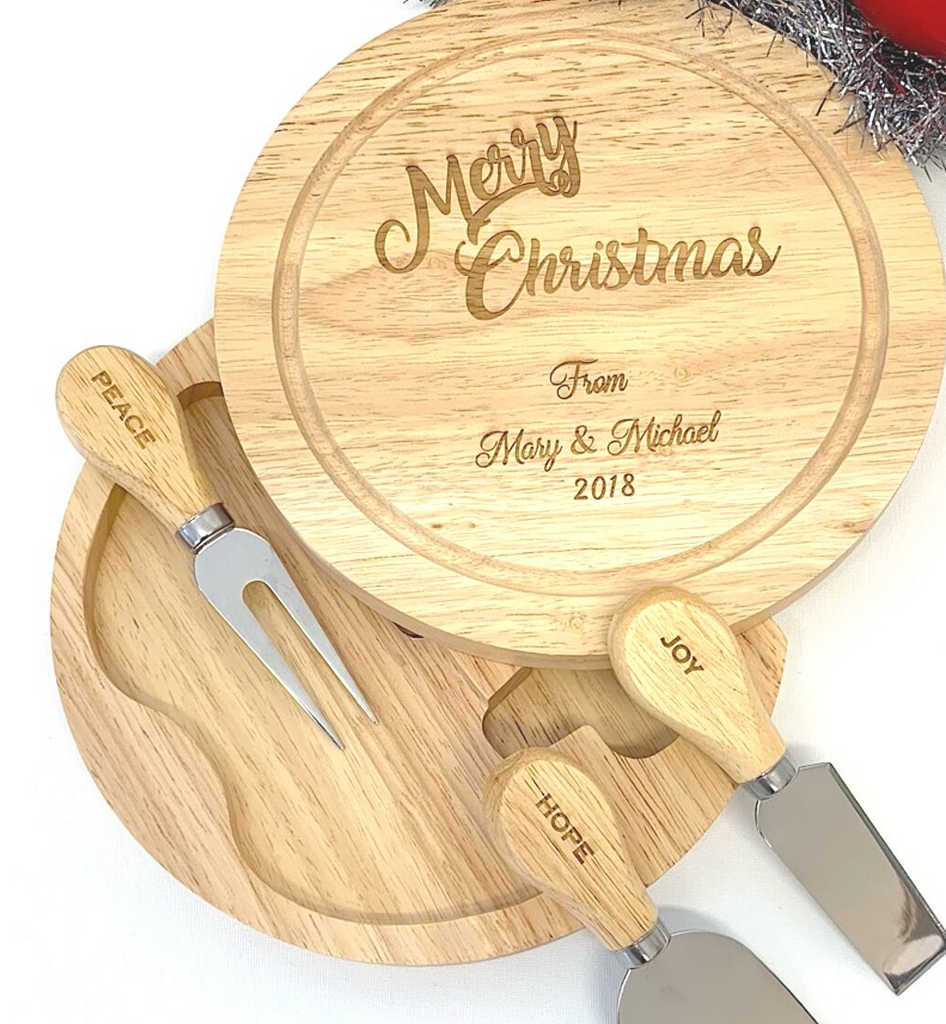 ENGRAVED Round Swivel Cheese Board Sets