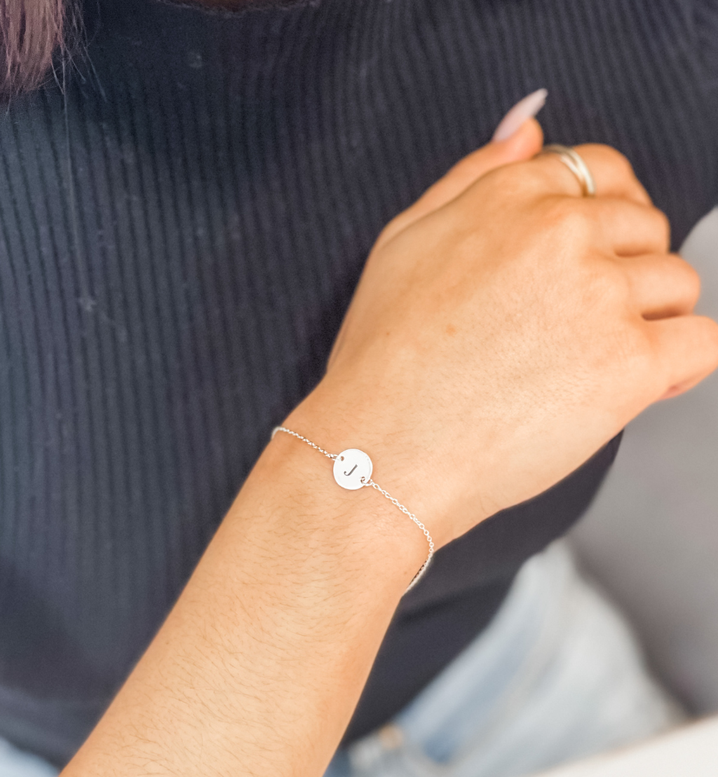 Flat Disc Personalised Initial Bracelet gold silver rode gold gift