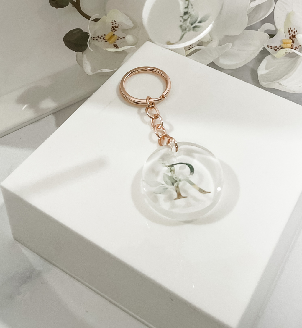 flora and Me initial keyring keychain personalised gift rose gold gold name