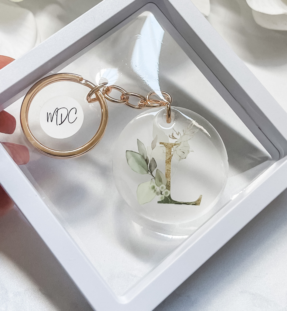 flora and Me initial keyring keychain personalised gift rose gold gold name