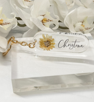 Sunflower initial name keyring keychain personalised gift rose gold gold name