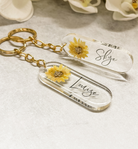 Sunflower initial name keyring keychain personalised gift rose gold gold name